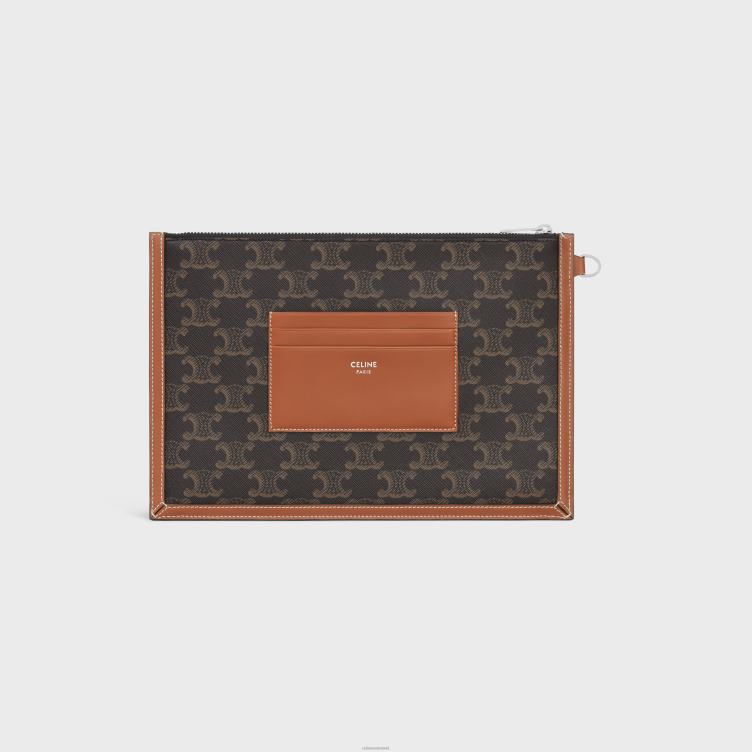 CELINE bruinen klein plat tasje met riem in triomphe canvas met print 4TLH82144