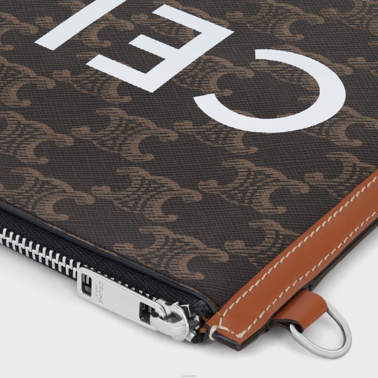 CELINE bruinen klein plat tasje met riem in triomphe canvas met print 4TLH82144