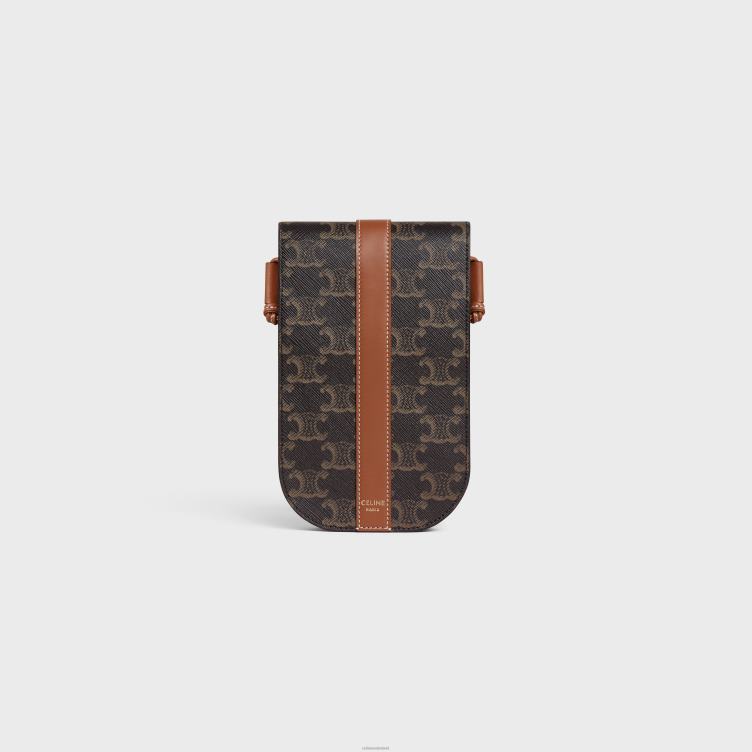 CELINE bruinen telefoonzakje van triomphe canvas en kalfsleer 4TLH82141