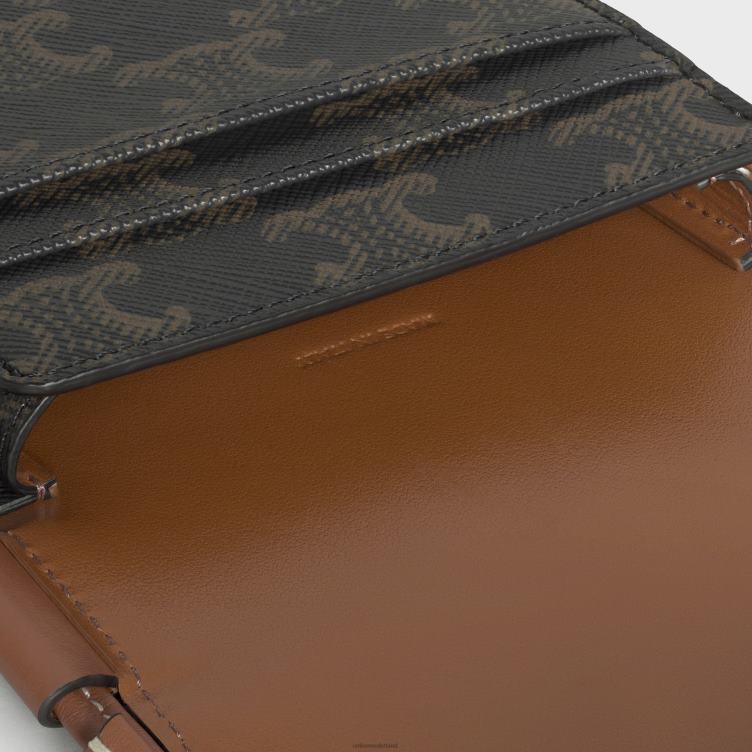 CELINE bruinen telefoonzakje van triomphe canvas en kalfsleer 4TLH82141