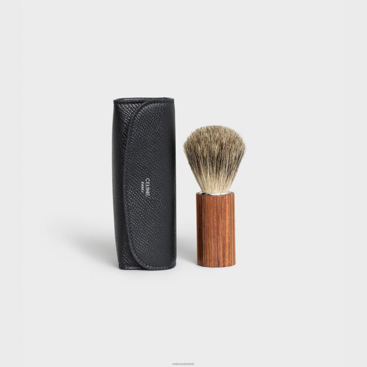 CELINE zwart Houten scheerkwast met etui van generfd kalfsleer 4TLH82292