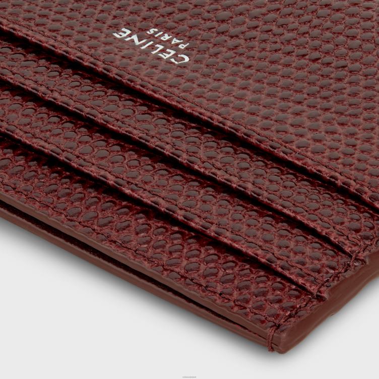 CELINE bordeaux Grote kaarthouder van kalfsleer met hagedissenreliëf 4TLH82151