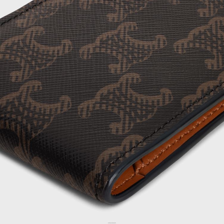 CELINE bruinen horizontale kaarthouder in triomphe canvas 4TLH82116