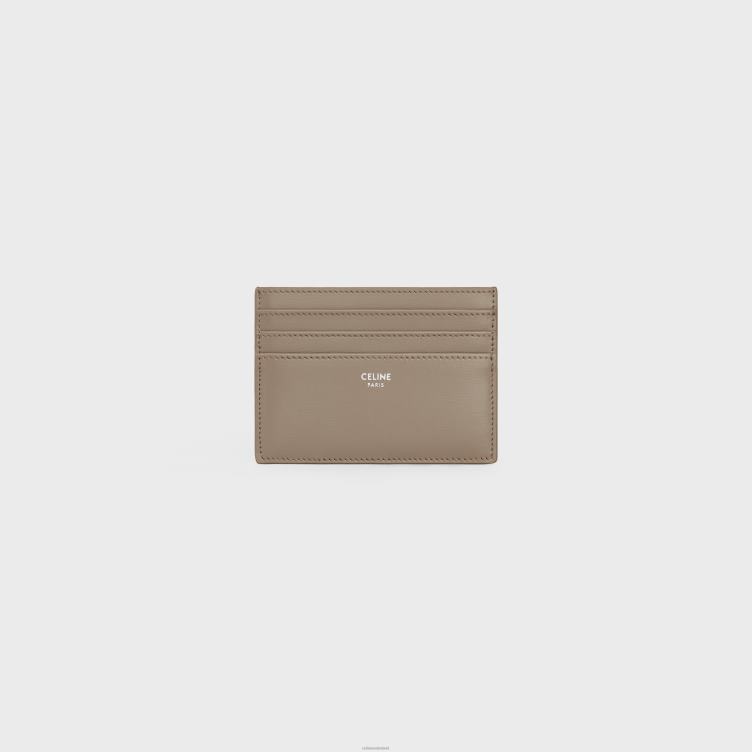 CELINE rokerige taupe grote kaarthouder van glanzend kalfsleer 4TLH82152
