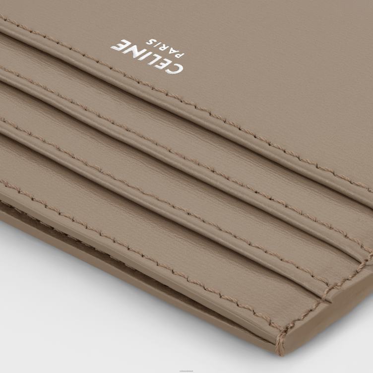 CELINE rokerige taupe grote kaarthouder van glanzend kalfsleer 4TLH82152