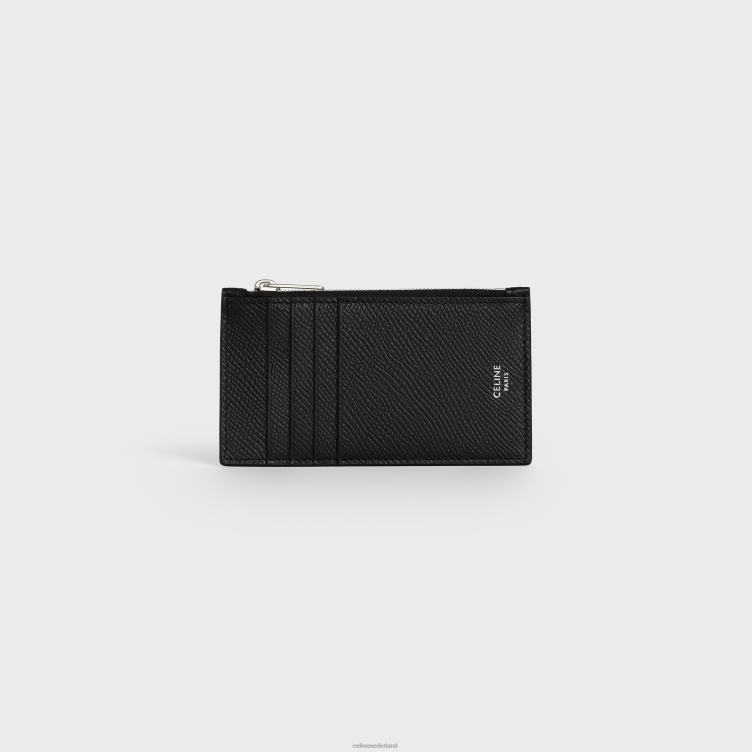 CELINE zwart Compacte kaarthouder met ritssluiting van generfd kalfsleer 4TLH82156