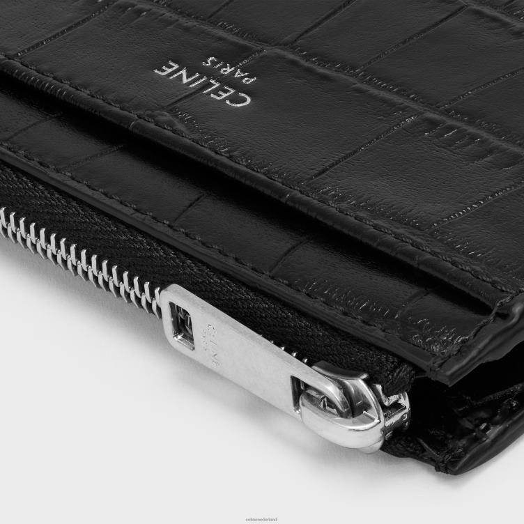 CELINE zwart Kaarthouder met rits van kalfsleer met krokodillenreliëf 4TLH82153