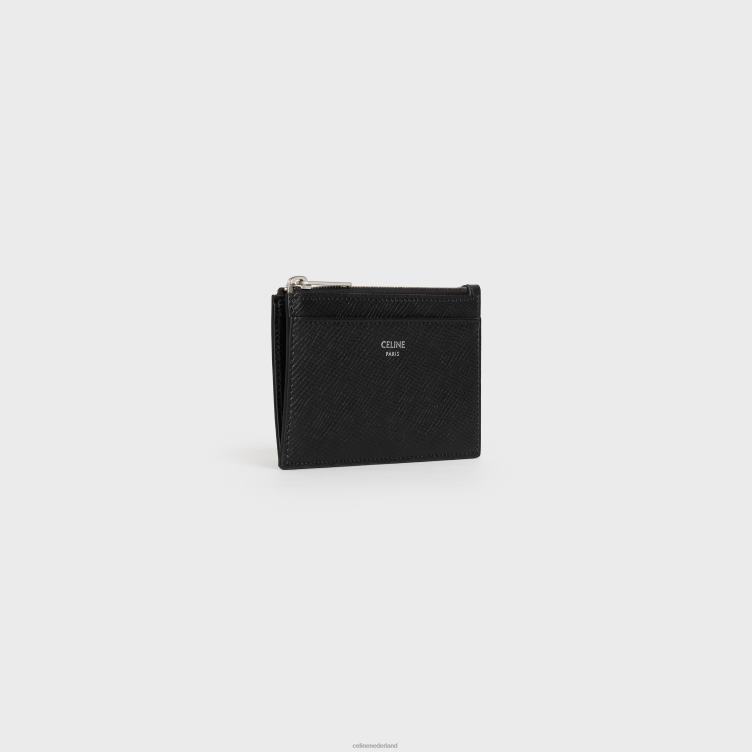CELINE zwart Kaarthouder met ritssluiting van generfd kalfsleer 4TLH82154