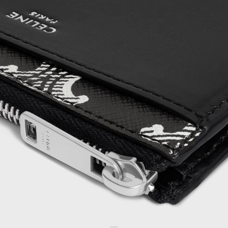 CELINE zwart wit Kaarthouder met rits van triomphe canvas tweekleurig en kalfsleer 4TLH82120