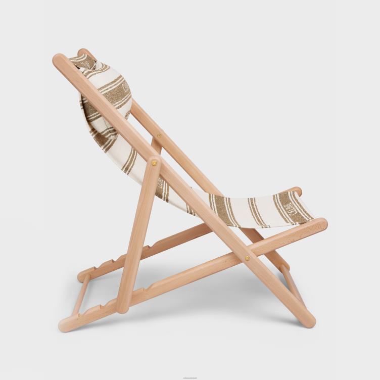 CELINE bruin/beige ligstoel in hout en textiel met jacquard 4TLH81693