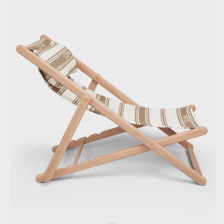 CELINE bruin/beige ligstoel in hout en textiel met jacquard 4TLH81693