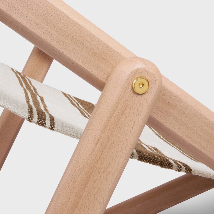 CELINE bruin/beige ligstoel in hout en textiel met jacquard 4TLH81693