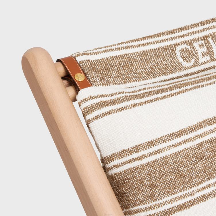 CELINE bruin/beige ligstoel in hout en textiel met jacquard 4TLH81693