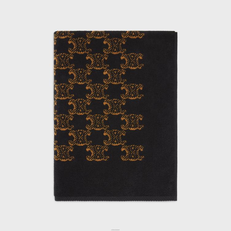 CELINE bruin/kameel strandlaken van badstof katoen met monogram 4TLH81689