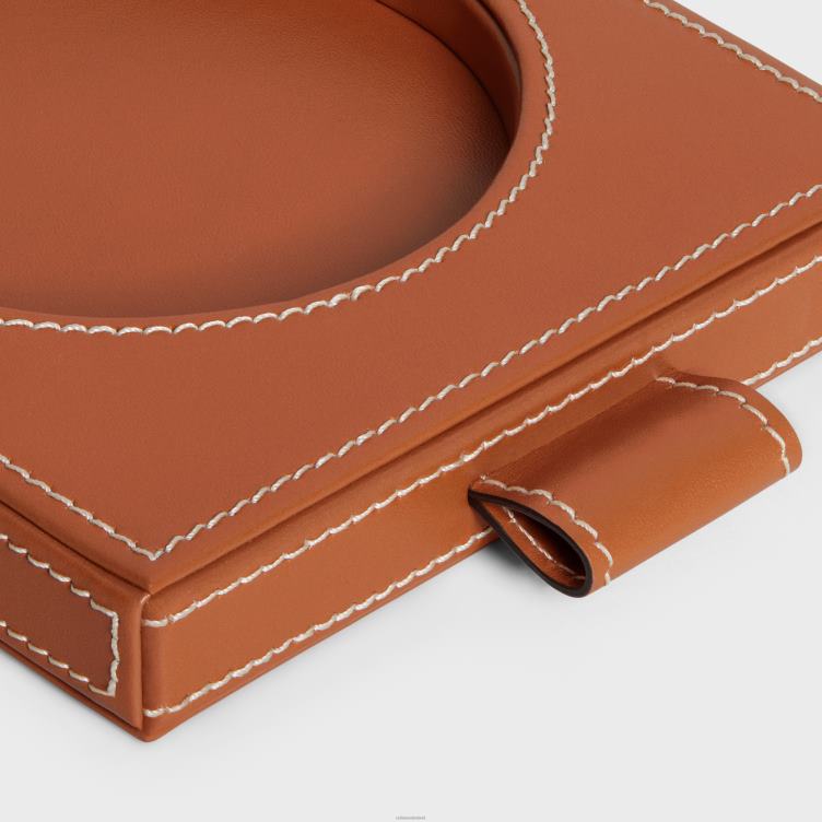 CELINE bruinen Kaarsenbakje van glad kalfsleer 4TLH81523