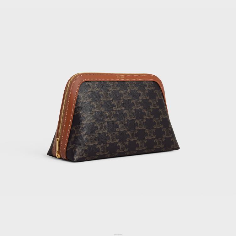 CELINE bruinen Middelgroot make-uptasje van triomphe-canvas en kalfsleer 4TLH81572