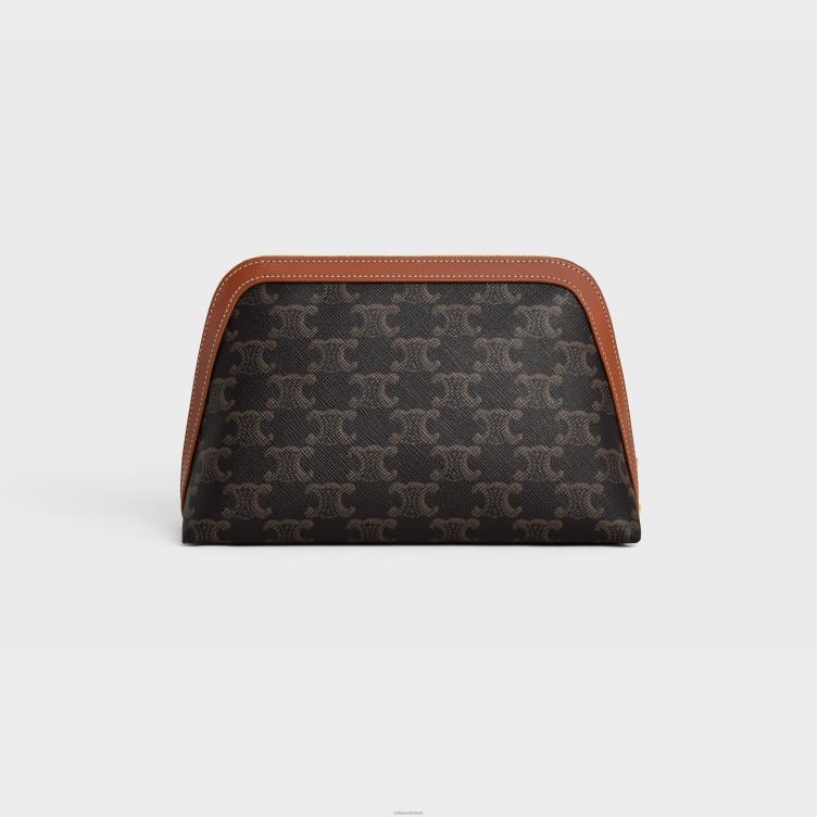 CELINE bruinen Middelgroot make-uptasje van triomphe-canvas en kalfsleer 4TLH81572