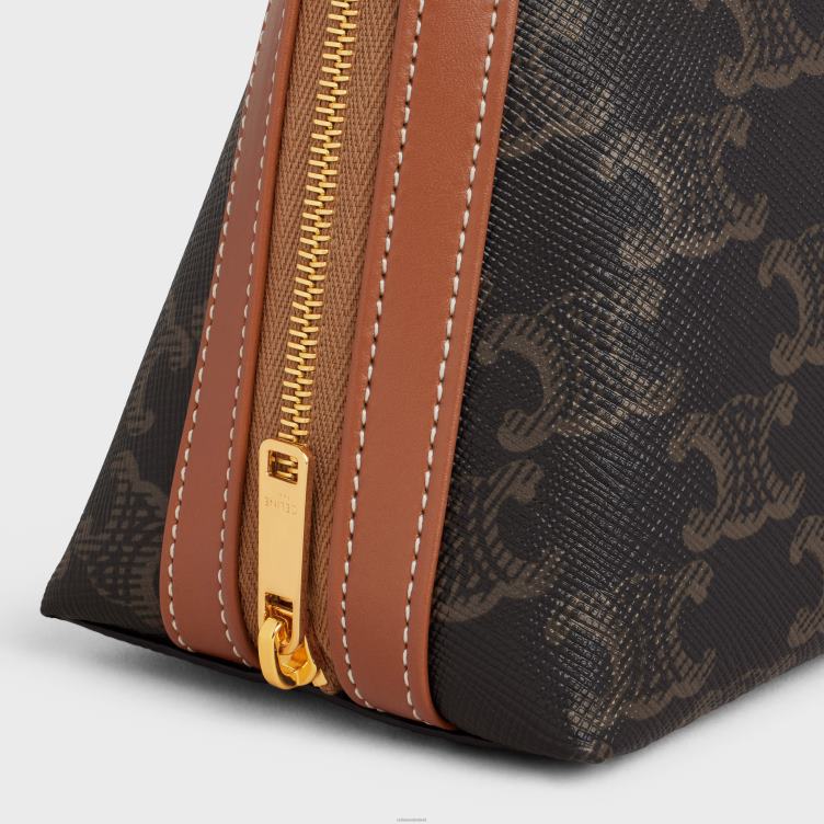 CELINE bruinen Middelgroot make-uptasje van triomphe-canvas en kalfsleer 4TLH81572