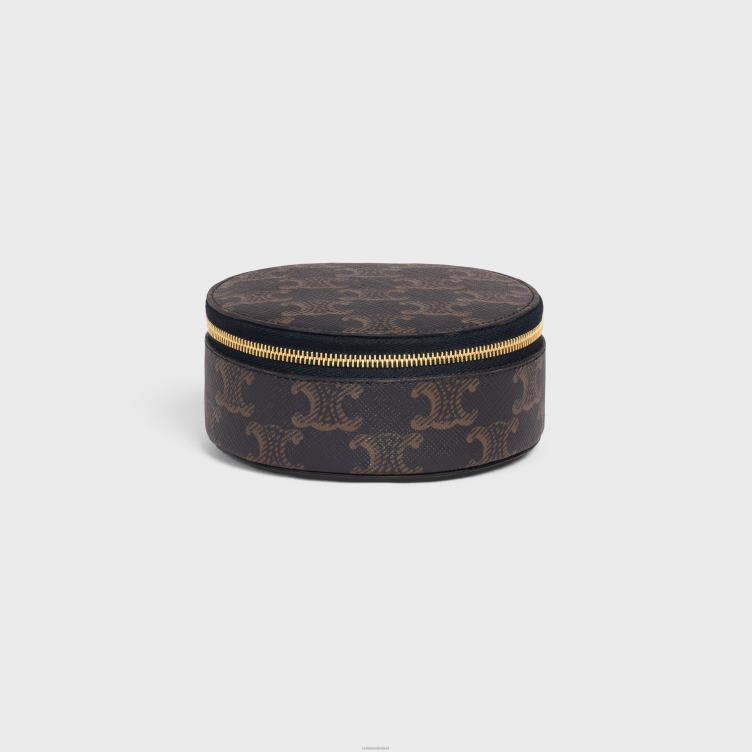 CELINE bruinen Ronde tas met rits van triomphe canvas en kalfsleer 4TLH81592