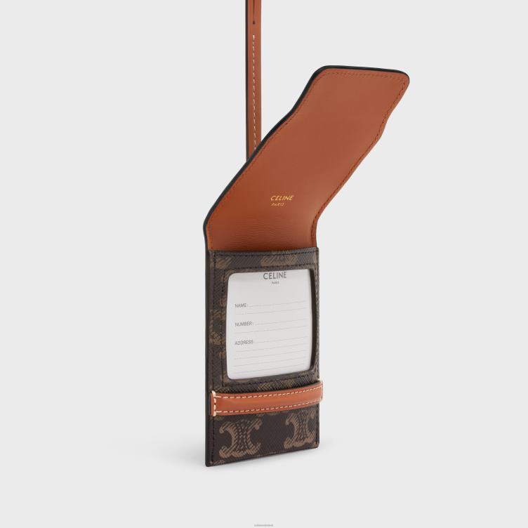 CELINE bruinen bagagelabel van triomphe canvas en kalfsleer 4TLH81635