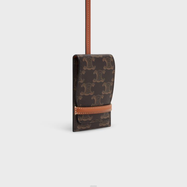 CELINE bruinen bagagelabel van triomphe canvas en kalfsleer 4TLH81635