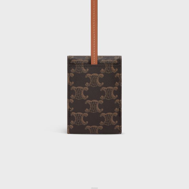 CELINE bruinen bagagelabel van triomphe canvas en kalfsleer 4TLH81635