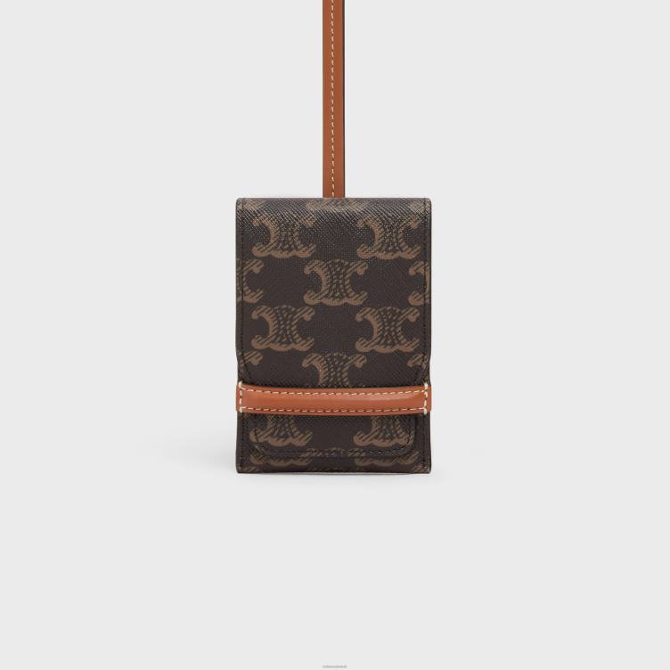 CELINE bruinen bagagelabel van triomphe canvas en kalfsleer 4TLH81635