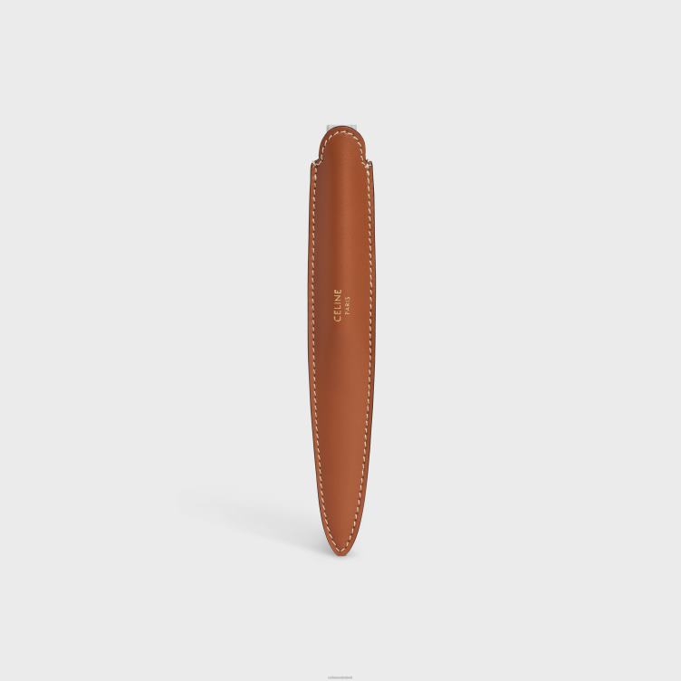 CELINE bruinen briefopener in stalen en kalfsleren kast 4TLH81645