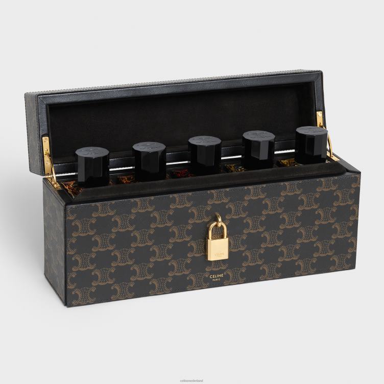 CELINE bruinen doos 5 parfums 3,4 fl.oz in triomphe canvas en natuurlijk kalfsleer 4TLH81469