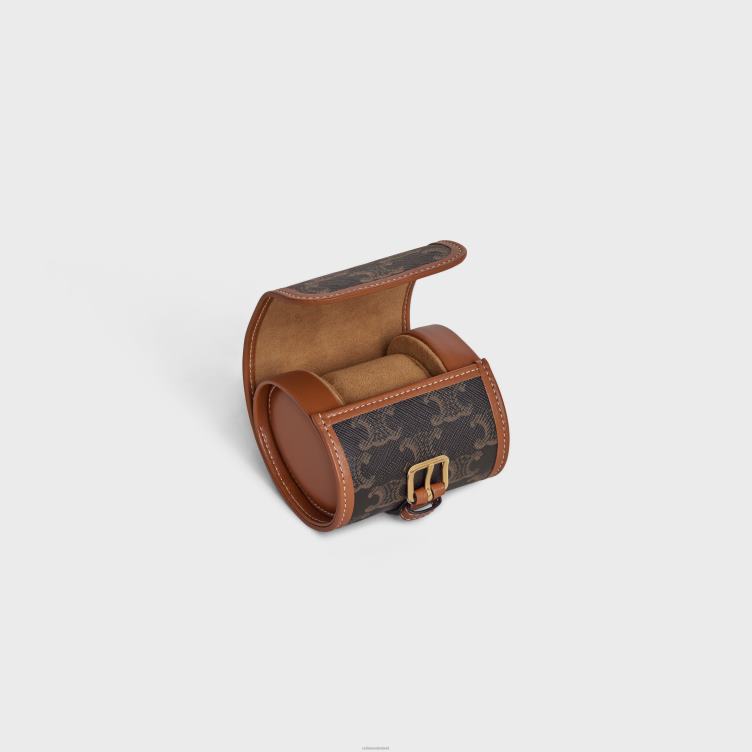 CELINE bruinen enkele horlogekast van triomphe canvas en kalfsleer 4TLH81594