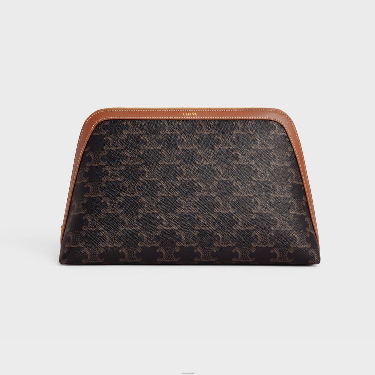 CELINE bruinen groot make-uptasje van triomphe-canvas en kalfsleer 4TLH81571