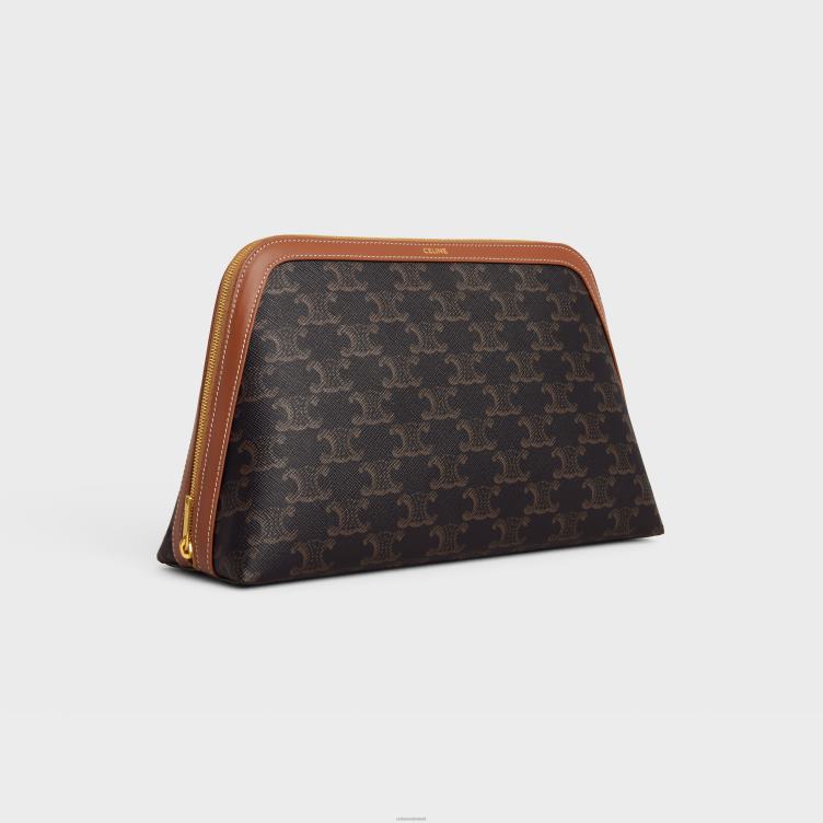 CELINE bruinen groot make-uptasje van triomphe-canvas en kalfsleer 4TLH81571