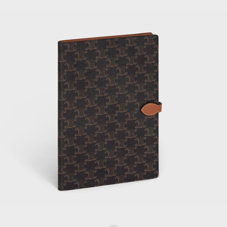 CELINE bruinen grote notitieboekomslag van triomphe canvas en kalfsleer 4TLH81640