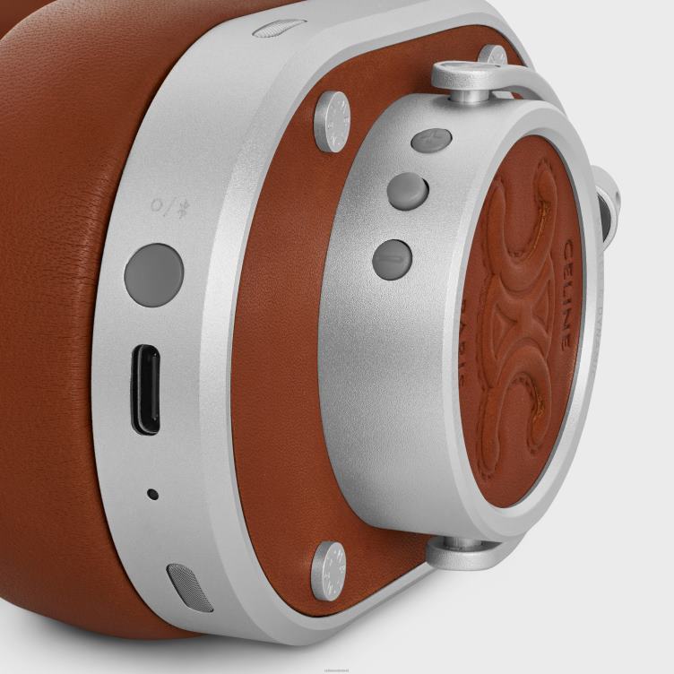 CELINE bruinen hoofdtelefoon van natuurlijk kalfs- en lamsleer met triomphe-reliëf 4TLH81666