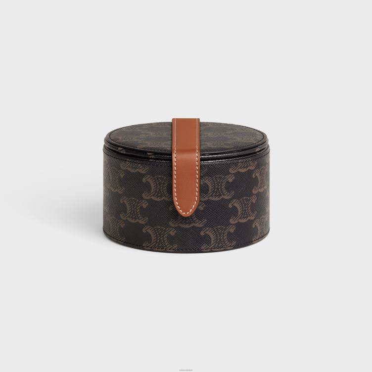 CELINE bruinen juwelendoosje van triomphe canvas en kalfsleer 4TLH81584