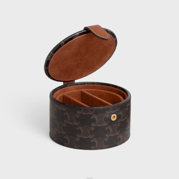 CELINE bruinen juwelendoosje van triomphe canvas en kalfsleer 4TLH81584