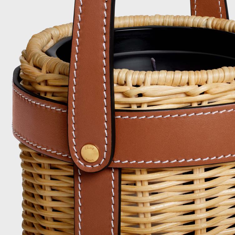 CELINE bruinen kandelaar van rotan en kalfsleer 4TLH81527