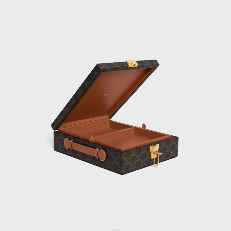 CELINE bruinen klein briefpapierdoosje van triomphe canvas en kalfsleer 4TLH81637