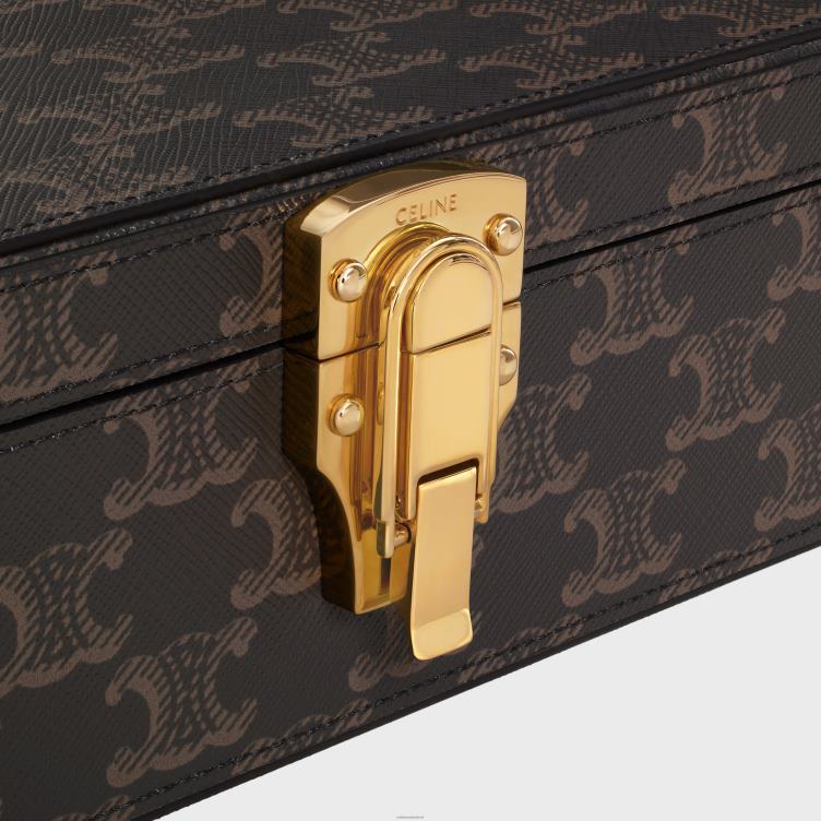 CELINE bruinen klein briefpapierdoosje van triomphe canvas en kalfsleer 4TLH81637