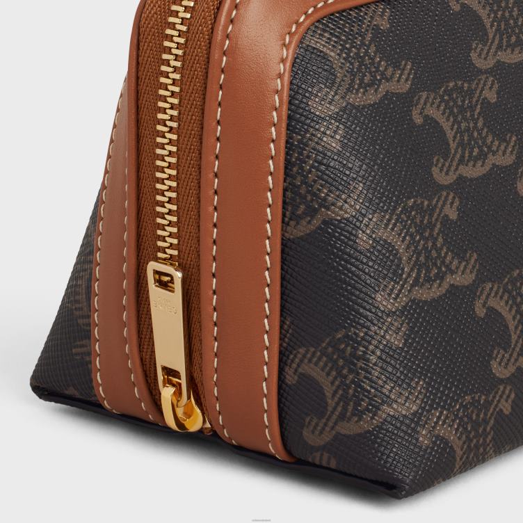 CELINE bruinen klein make-upzakje van triomphe-canvas en kalfsleer 4TLH81573