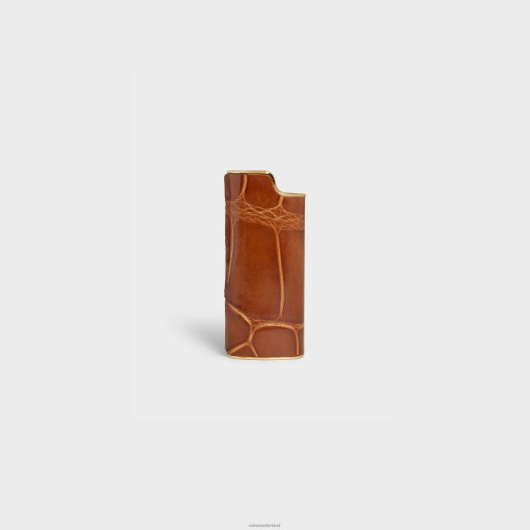 CELINE bruinen kleine aanstekerbehuizing van messing en alligator 4TLH81557