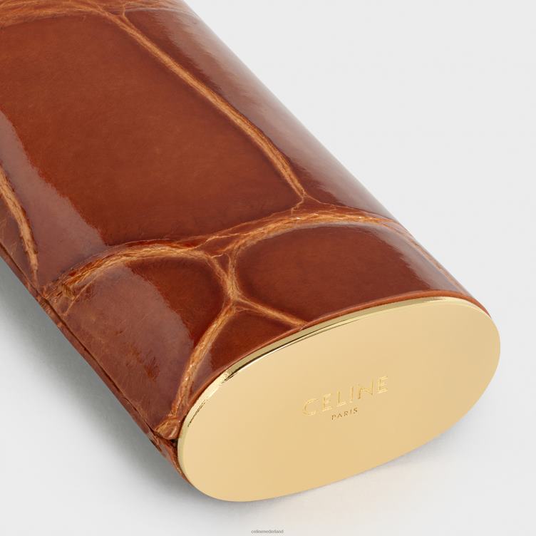 CELINE bruinen kleine aanstekerbehuizing van messing en alligator 4TLH81557