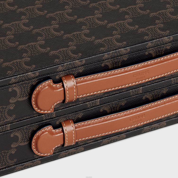 CELINE bruinen schrijfwarenetui van triomphe canvas en kalfsleer 4TLH81653