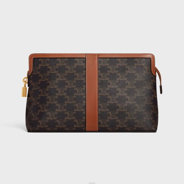 CELINE bruinen toilettasje van triomphe-canvas en kalfsleer 4TLH81487