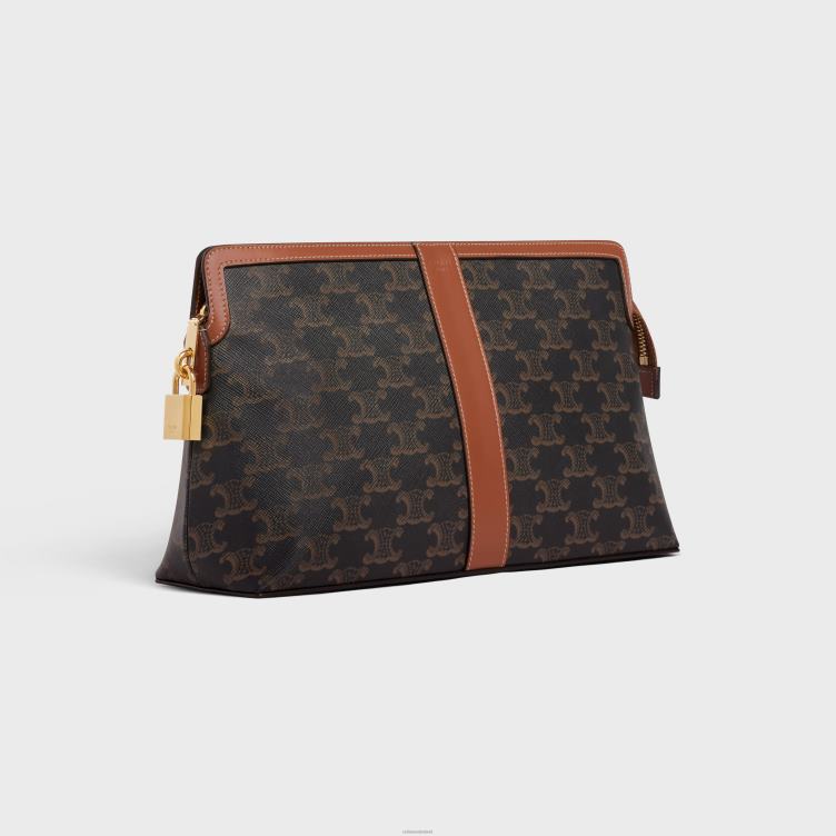 CELINE bruinen toilettasje van triomphe-canvas en kalfsleer 4TLH81487