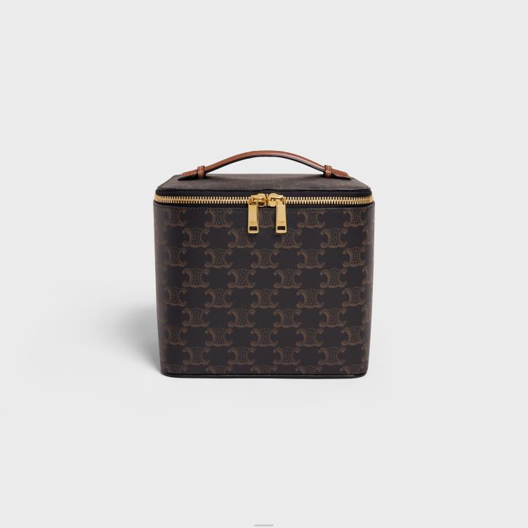 CELINE bruinen vierkante toilettas van triomphe canvas en kalfsleer 4TLH81485