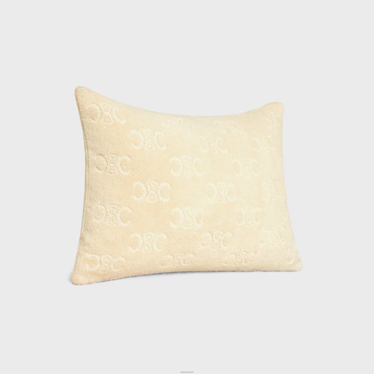 CELINE ecru strandkussen van badstof katoen met monogram 4TLH81692