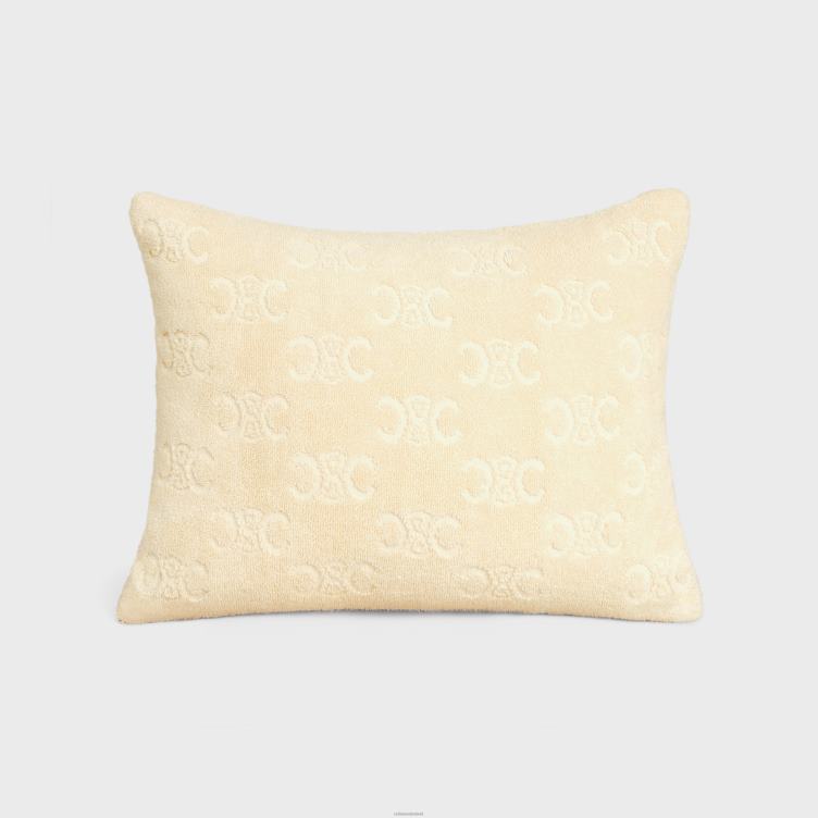 CELINE ecru strandkussen van badstof katoen met monogram 4TLH81692