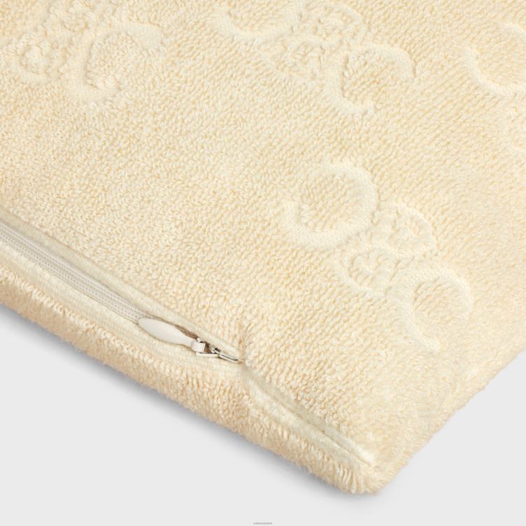CELINE ecru strandkussen van badstof katoen met monogram 4TLH81692