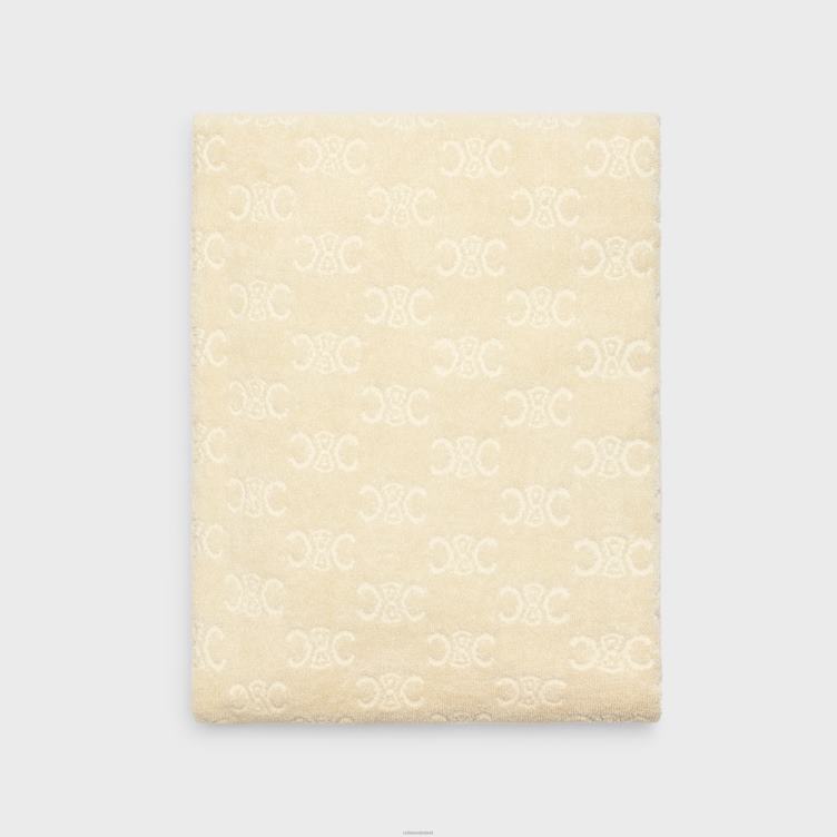 CELINE ecru strandlaken van badstof katoen met monogram 4TLH81691